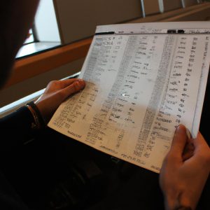 Person reading a flight schedule