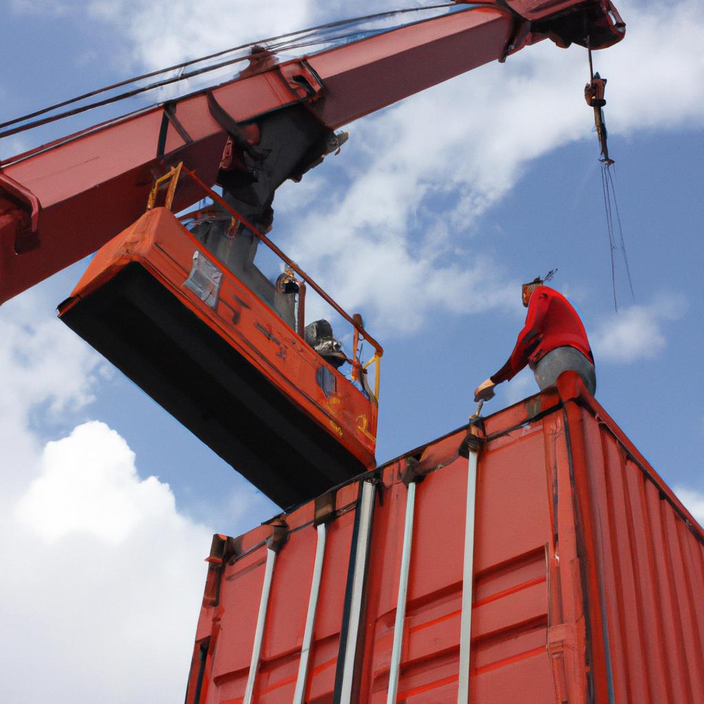 Person operating shipping container crane