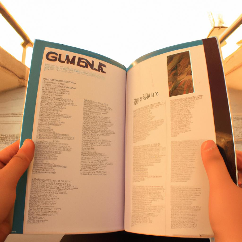 Person reading travel guide book