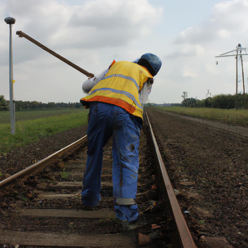Person working on railroad tracks