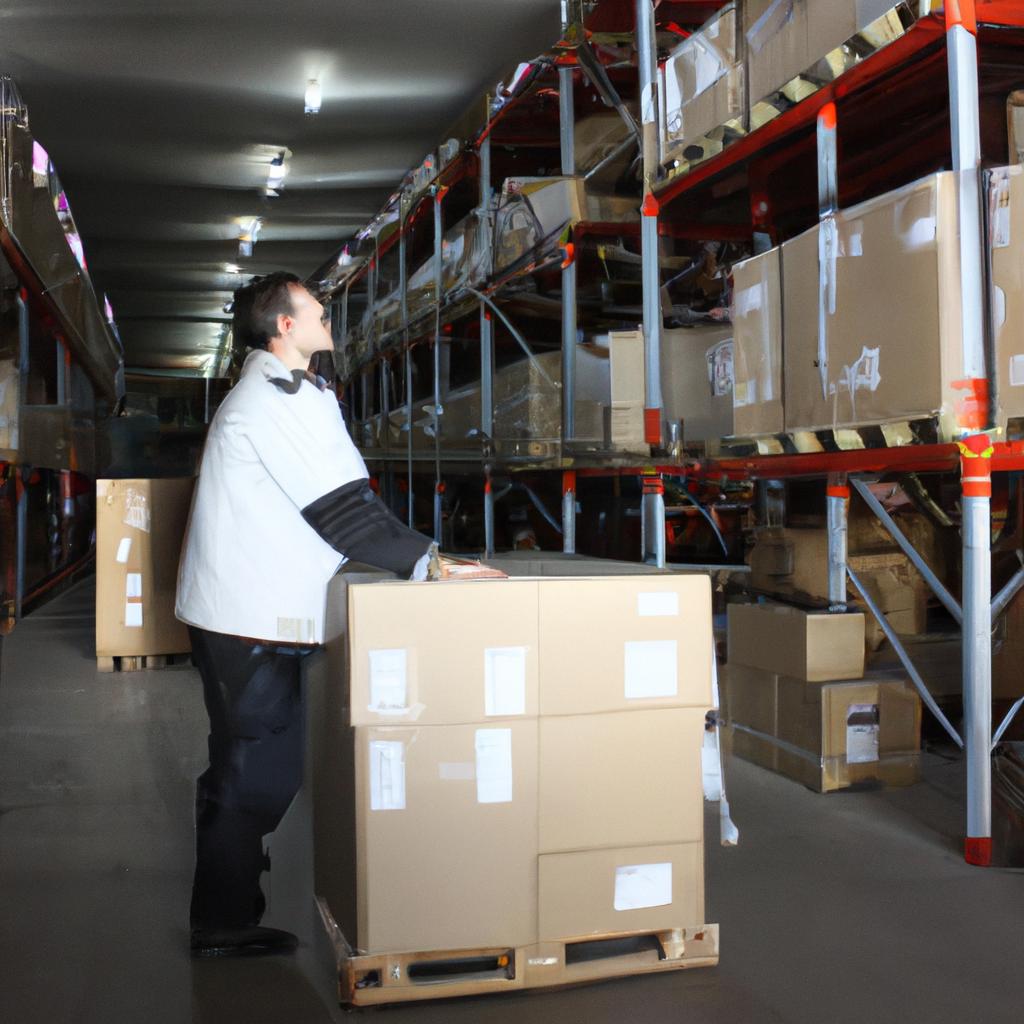 Person managing cargo in warehouse