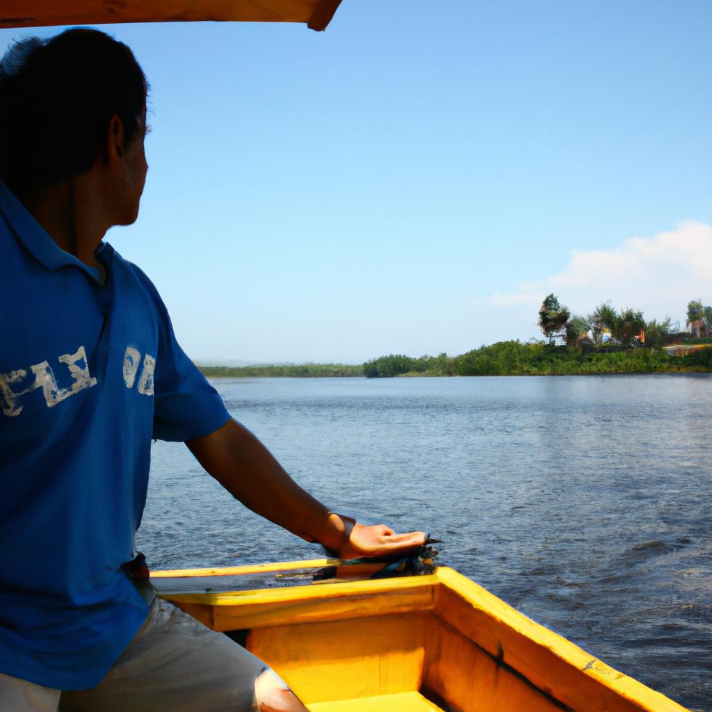 Person operating water taxi boat